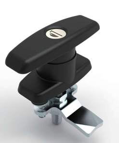 MZ108-1 PA nylon polyamide black IP54 quarter turn T knob industrial cabinet lock zinc alloy keyed lock core white zinc plated steel shaft cam adjustable 17.5-36.5mm B type t=4mm 95mm T-knob 2-Φ10 screw mounting 40mm spacing 90 degree rotation for electrical cabinets distribution boxes machinery enclosures and chemical processing equipment