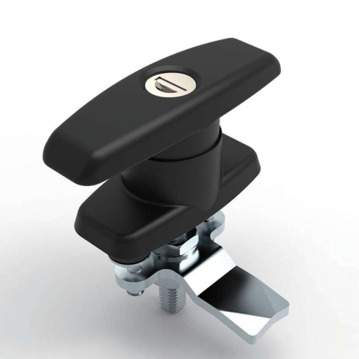 MZ108-1 PA nylon polyamide black IP54 quarter turn T knob industrial cabinet lock zinc alloy keyed lock core white zinc plated steel shaft cam adjustable 17.5-36.5mm B type t=4mm 95mm T-knob 2-Φ10 screw mounting 40mm spacing 90 degree rotation for electrical cabinets distribution boxes machinery enclosures and chemical processing equipment