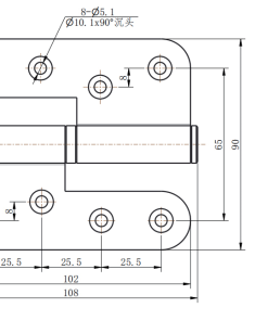 CL249 technical dimension drawing lift off detachable butt hinge 180 degree opening 8 hole mounting size left right specification
