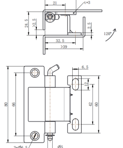 CL250-2 technical dimension drawing concealed adjustable hinge 120 degree opening mounting hole size slotted adjustment plate installation specification