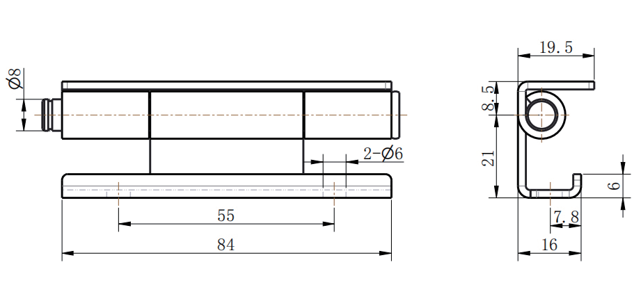CL250-9 technical dimension drawing bright chrome plated steel lift off detachable hinge mounting hole size and installation specification