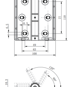 CL251-1B technical dimension drawing zinc alloy heavy duty adjustable hinge 180 degree opening 6 hole mounting size positioning angle specification
