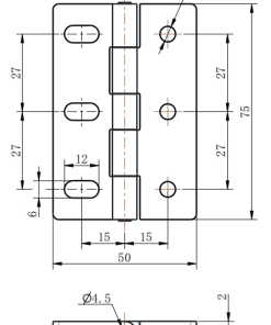 CL253-2 technical dimension drawing SUS304 mirror polished adjustable butt hinge 180 degree opening slotted hole and round hole mounting size specification