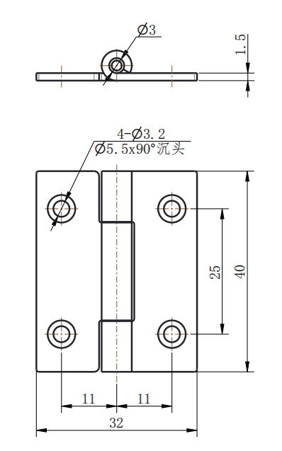 CL253-32-1 32×40mm SUS304 Stainless Steel 180° Mirror Polished Ultra-Mini Countersunk Butt Hinge - Image 2