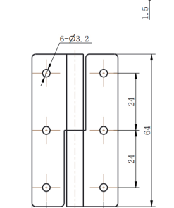 CL253-7 technical dimension drawing SUS304 mirror polished mini butt hinge 180 degree opening 6 hole mounting size specification