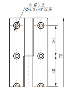 CL253-7A technical dimension drawing SUS304 mirror polished countersunk mini butt hinge 180 degree opening 6 hole flush mounting size specification