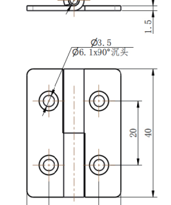CL253-9 technical dimension drawing SUS304 mirror polished ultra mini countersunk butt hinge 180 degree opening 4 hole flush mounting size specification