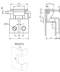 CL255 technical dimension drawing zinc alloy black concealed pivot hinge 180 degree opening mounting hole and cutout size specification CL255-1 CL255-3