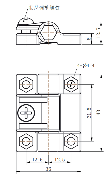 CL272 POM Black Adjustable Damping Torque Hinge with PC (Polycarbonate) Shaft — 160° - Image 2