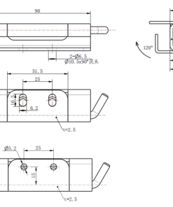 Alternative view of CL283-1 SUS304 Stainless Steel 120° Grinding Polished Lift-Off Hinge — Elliptical Holes (CL283-1) / Circular Holes (CL283-1B)