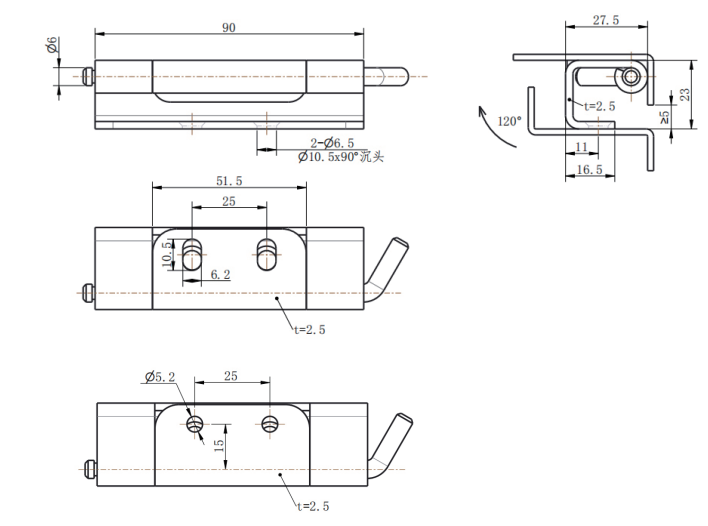 CL283-1 SUS304 Stainless Steel 120° Grinding Polished Lift-Off Hinge — Elliptical Holes (CL283-1) / Circular Holes (CL283-1B) - Image 2