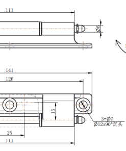 CL283-12 technical dimension drawing SUS304 grinding polished long lift off hinge 180 degree opening asymmetric mounting hole and side profile size specification