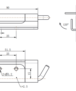 CL283-2 technical dimension drawing SUS304 grinding polished lift off hinge 120 degree opening circular mounting hole and side profile size specification