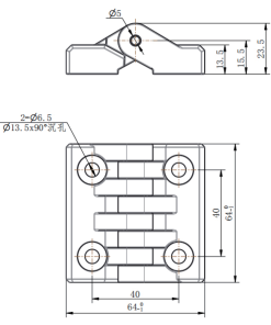 Alternative view of CL295-1 64×64mm Black PA (Nylon) 180° Heavy-Duty Butt Hinge with SUS304 Stainless Steel Pin