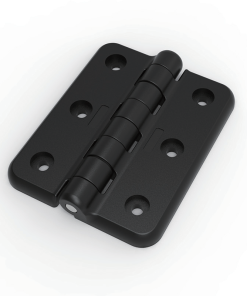 CL295-2 black PA nylon polyamide heavy duty rounded corner butt hinge SUS304 stainless steel pin 180 degree 80x100mm 6-Φ5.6 Φ11.3 countersunk holes 3 per leaf for electrical cabinets machinery enclosures outdoor equipment and chemical processing enclosures