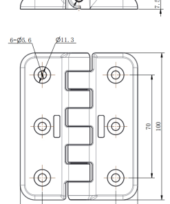 CL295-2 technical dimension drawing black PA heavy duty rounded butt hinge 180 degree opening SUS304 pin six hole countersunk mounting and segmented barrel size specification