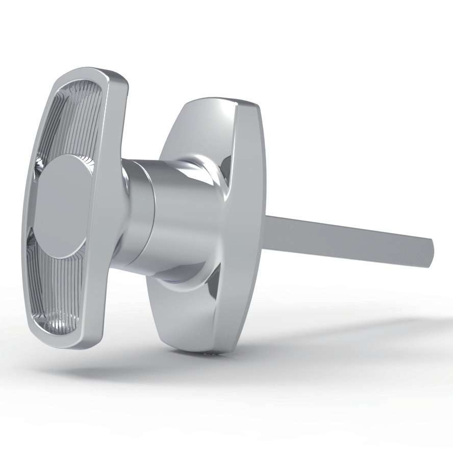 MZ314-3 series zinc alloy bright chrome plated IP65 quarter turn T handle industrial cabinet lock screw mounting 60mm T-bar MZ314-3 with lock core C8 shaft MZ314-4 without lock core MZ314-3M MZ314-4M M10 threaded shaft 90 degree rotation customizable length for electrical cabinets distribution boxes server racks and machinery enclosures