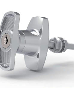 MZ314-3 series zinc alloy bright chrome plated IP65 quarter turn T handle industrial cabinet lock screw mounting 60mm T-bar MZ314-3 with lock core C8 shaft MZ314-4 without lock core MZ314-3M MZ314-4M M10 threaded shaft 90 degree rotation customizable length for electrical cabinets distribution boxes server racks and machinery enclosures