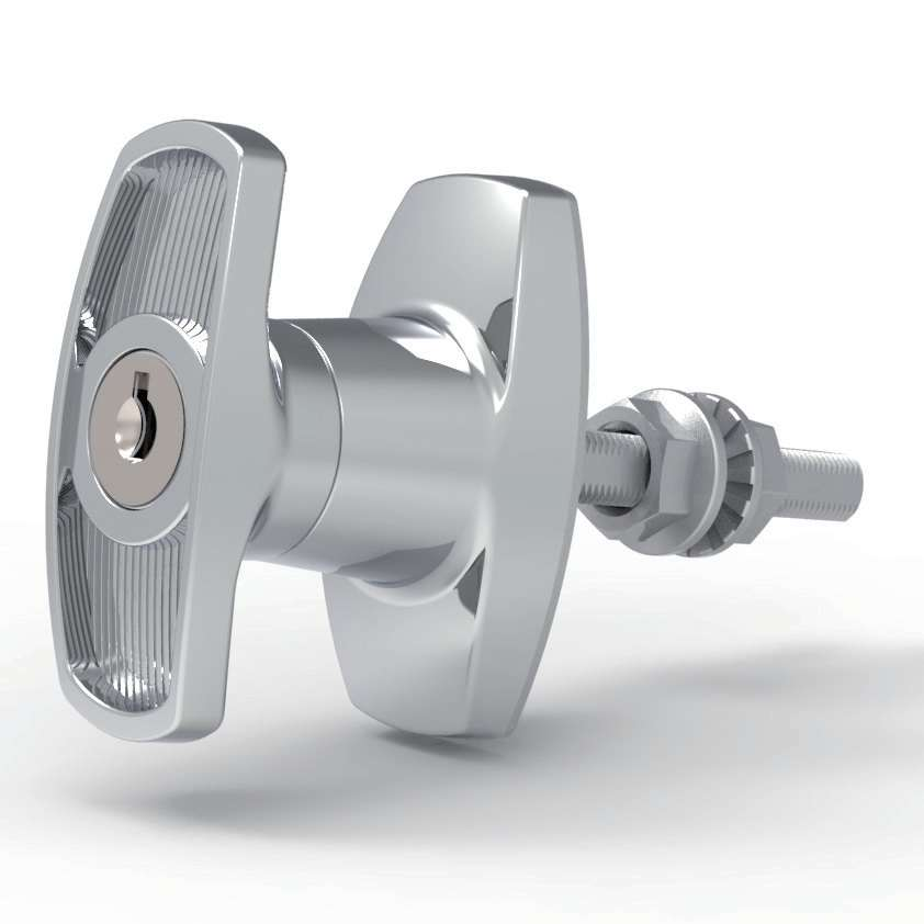 MZ314-3 series zinc alloy bright chrome plated IP65 quarter turn T handle industrial cabinet lock screw mounting 60mm T-bar MZ314-3 with lock core C8 shaft MZ314-4 without lock core MZ314-3M MZ314-4M M10 threaded shaft 90 degree rotation customizable length for electrical cabinets distribution boxes server racks and machinery enclosures