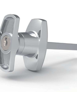 MZ314-3 series zinc alloy bright chrome plated IP65 quarter turn T handle industrial cabinet lock screw mounting 60mm T-bar MZ314-3 with lock core C8 shaft MZ314-4 without lock core MZ314-3M MZ314-4M M10 threaded shaft 90 degree rotation customizable length for electrical cabinets distribution boxes server racks and machinery enclosures