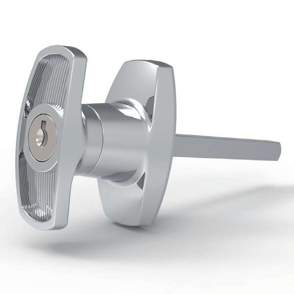 MZ314-3 series zinc alloy bright chrome plated IP65 quarter turn T handle industrial cabinet lock screw mounting 60mm T-bar MZ314-3 with lock core C8 shaft MZ314-4 without lock core MZ314-3M MZ314-4M M10 threaded shaft 90 degree rotation customizable length for electrical cabinets distribution boxes server racks and machinery enclosures