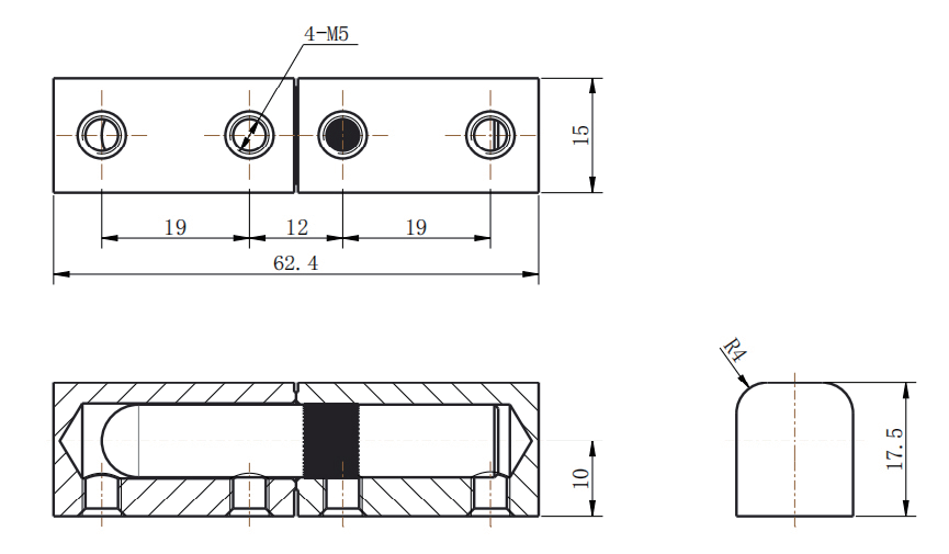 CL203-7 dimension technical drawing with 4-M5 internal threaded mounting holes