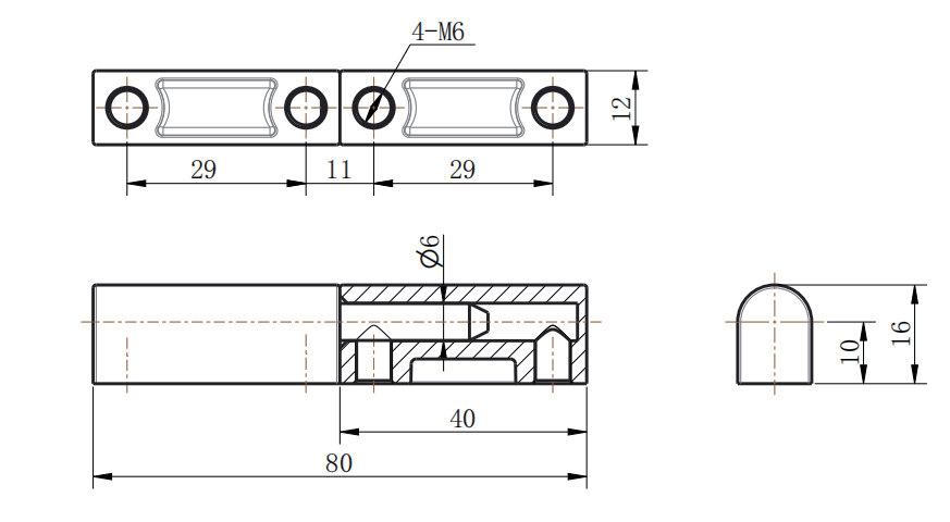 CL204-1 dimension technical drawing with 4-M6 internal threaded mounting holes