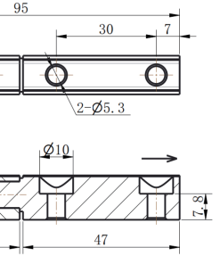 CL204-2 dimension drawing with 2-M5 threaded holes and 2-Φ5.3 through mounting holes