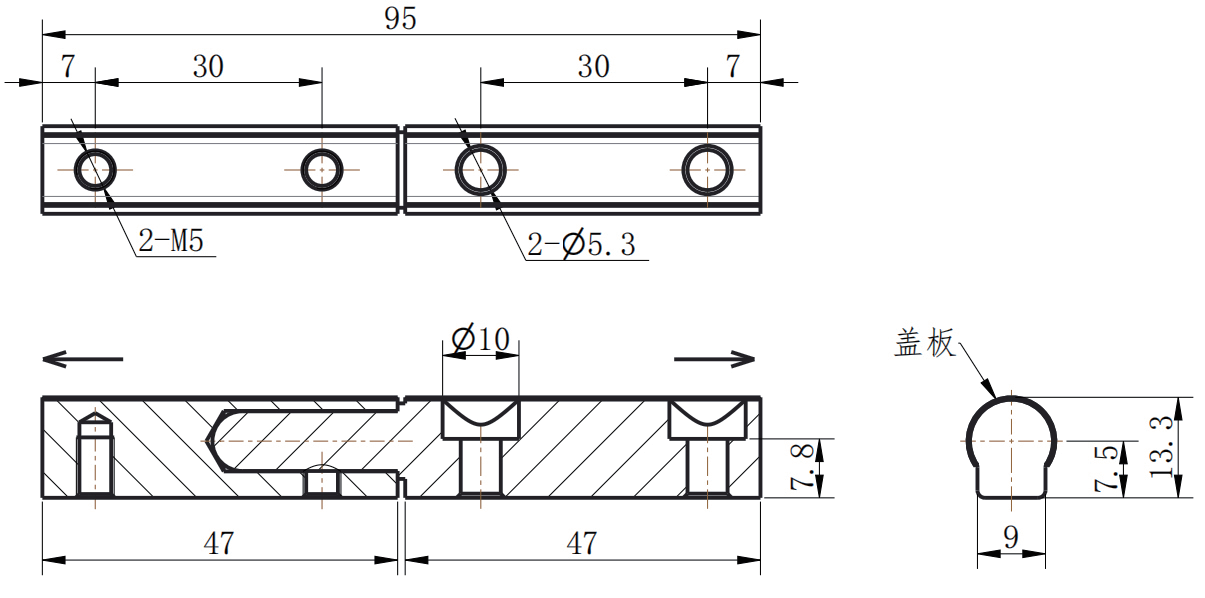 CL204-2 dimension drawing with 2-M5 threaded holes and 2-Φ5.3 through mounting holes