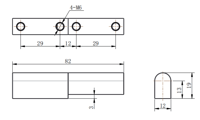CL204-3B dimension drawing with 3mm offset step and 4-M6 internal threaded mounting holes