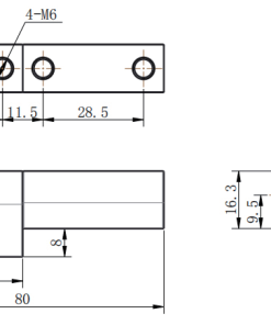 CL204-3D technical dimension drawing 80mm total length 8mm offset step 4-M6 mounting holes