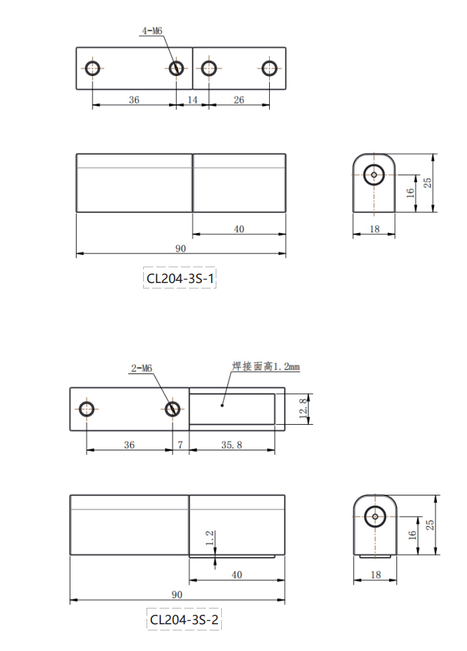 CL204-3S dimension drawing CL204-3S-1 screw type CL204-3S-2 welding type