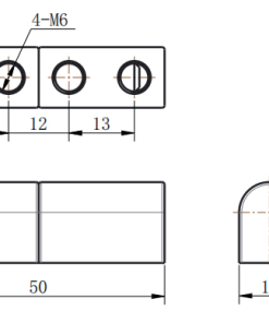 CL204-7 technical drawing 50mm total length 4-M6 internal threaded mounting holes 180 degree opening angle