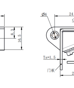 CL208 technical dimension drawing M6 mounting screw clip type hidden hinge for 1.5mm thickness sheet metal