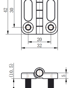 CL209-1C technical dimension drawing 42mm height 32mm width 4-M5 external stud industrial butt hinge