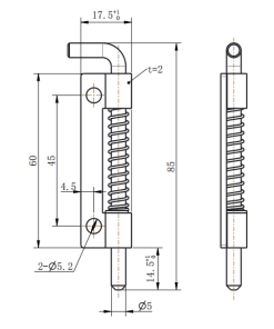 CL225-3 technical dimension drawing spring rebound removable hinge with 2-Φ5.2 mounting hole specification