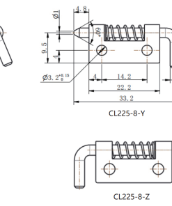 CL225-8 technical drawing micro spring rebound removable hinge with 2-Φ3.2 mounting hole full size specification