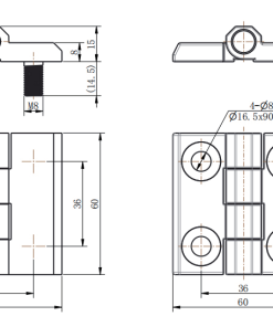 CL226-1A and CL226-1 dimension drawing zinc alloy hinge 180° opening countersunk hole vs M8 stud mounting specification