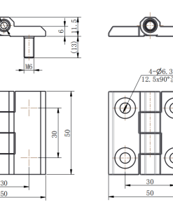 CL226-2A and CL226-2 dimension drawing zinc alloy hinge 180° opening countersunk hole vs M6 stud mounting size specification