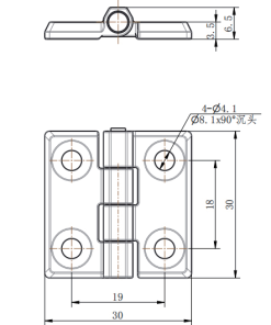CL226-30 CL226-30S dimension drawing 30x30mm 180° opening countersunk hole mounting specification