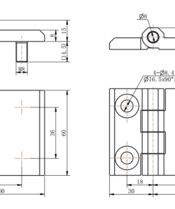 CL226-4A and CL226-4 dimension drawing offset zinc alloy hinge 180° opening countersunk hole vs M8 stud mounting size specification