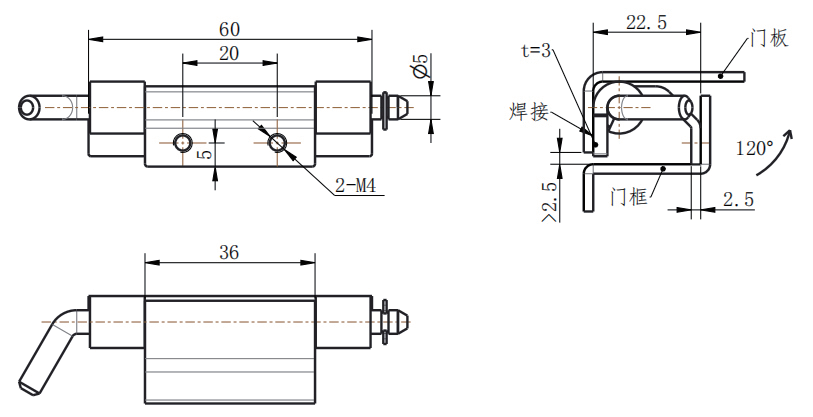 CL248-1A Steel 120° Spring-Loaded Bolt Detachable Hinge with White Zinc Plating - Image 2