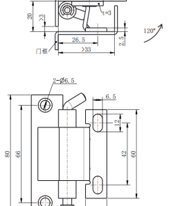 CL250-1 technical dimension drawing concealed adjustable hinge 120 degree opening mounting hole size slotted adjustment plate installation specification
