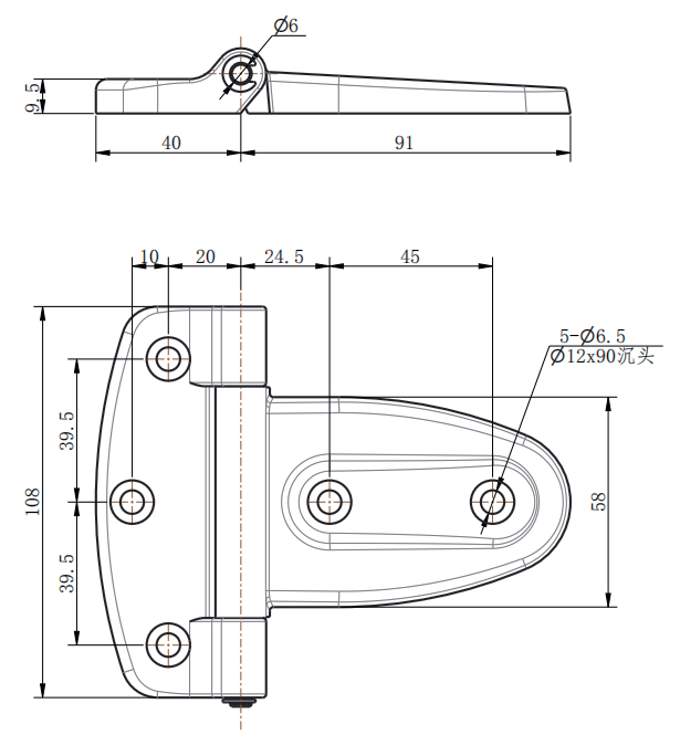 CL108-1 Black PA Nylon 180 Degree Cabinet Hinge - Image 2
