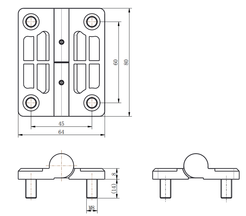 CL109-2Z detachable zinc alloy hinge dimension drawing with M5 studs