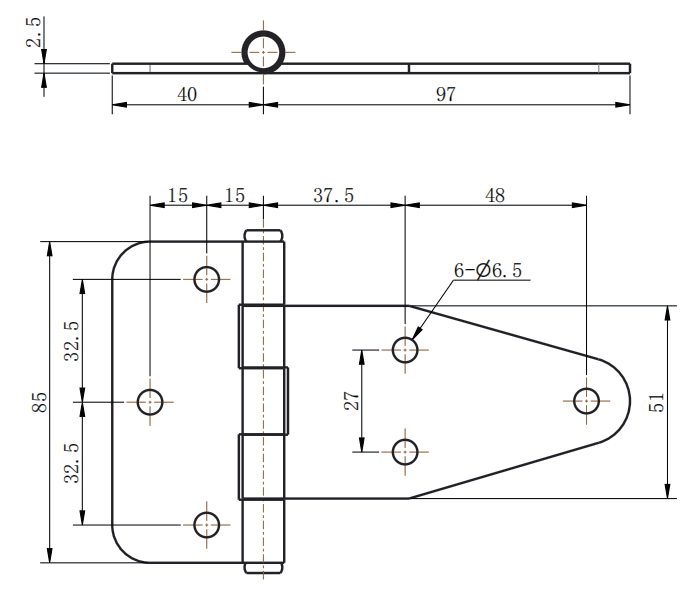 CL115-1 stainless steel strap hinge technical dimension drawing