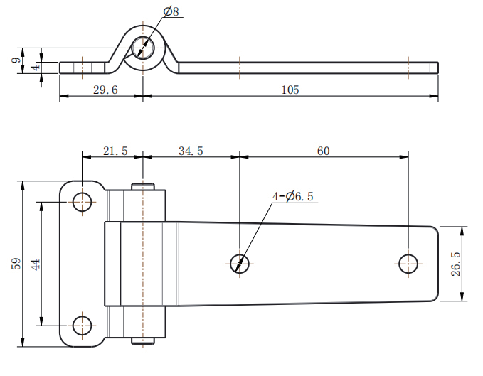 CL127-1 Mirror Polished Stainless Steel 180° Long Arm Strap Hinge - Image 2