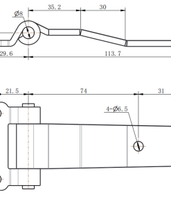 Alternative view of CL127-2 Mirror Polished Stainless Steel Bent 180° Long Arm Strap Hinge