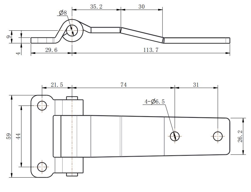 CL127-2 Mirror Polished Stainless Steel Bent 180° Long Arm Strap Hinge - Image 2