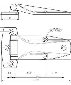 CL142-1 stainless steel strap hinge complete technical dimension drawing